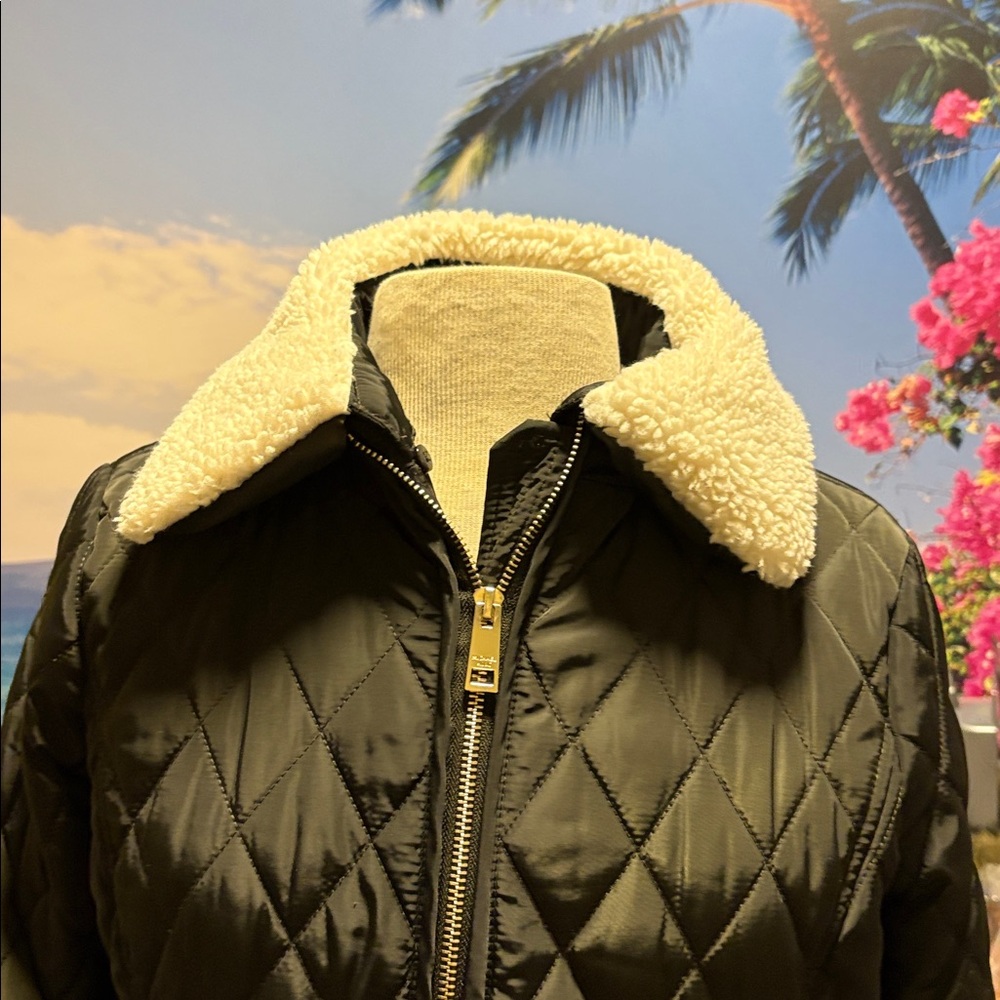 MICHAEL KORS Women's Sherpa Collar Diamond Quilted Jacket Black Size Small - Picture 6 of 9